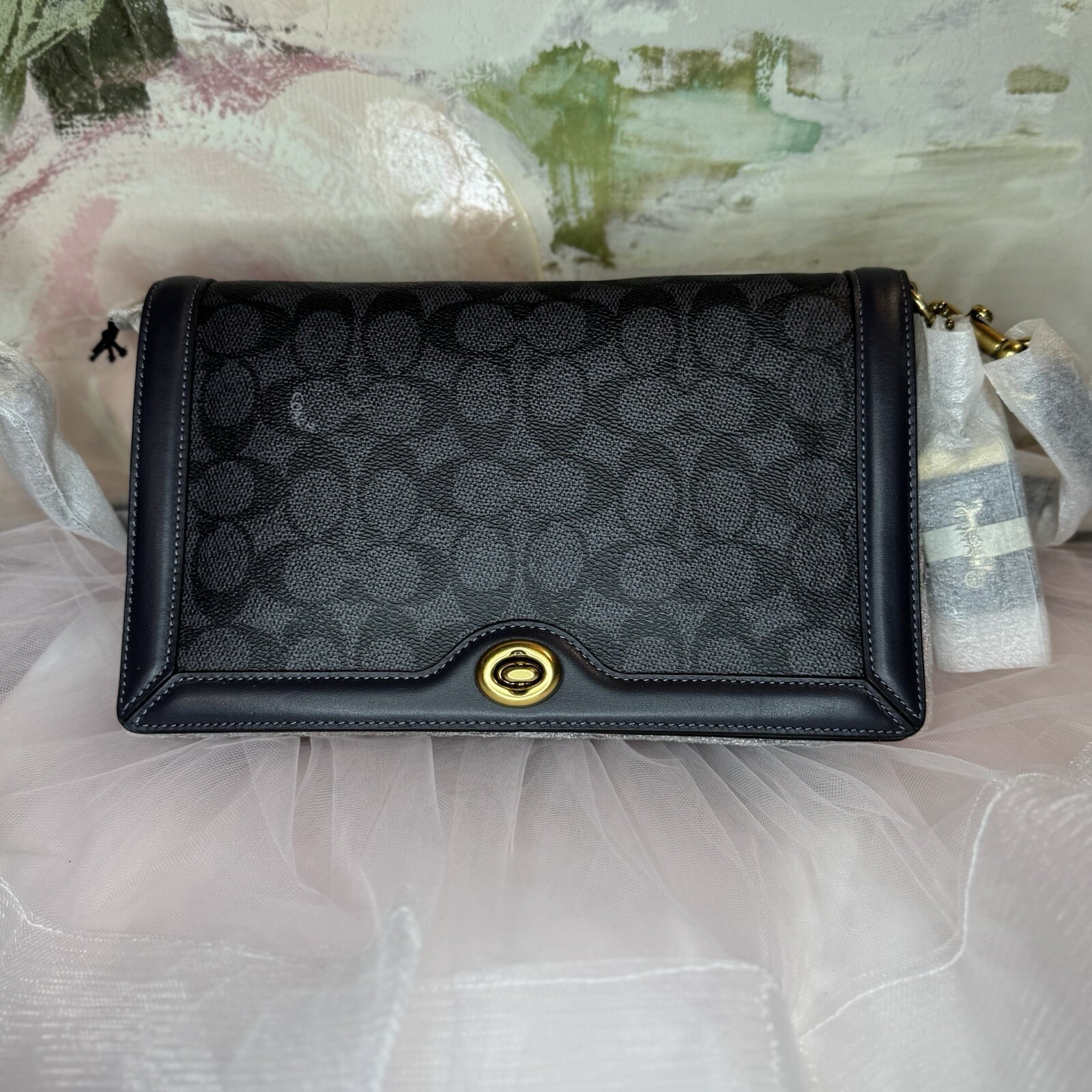 Coach 31070 Riley In Signature Canvas Charcoal Handbag Crossbody Auth Gift Cute